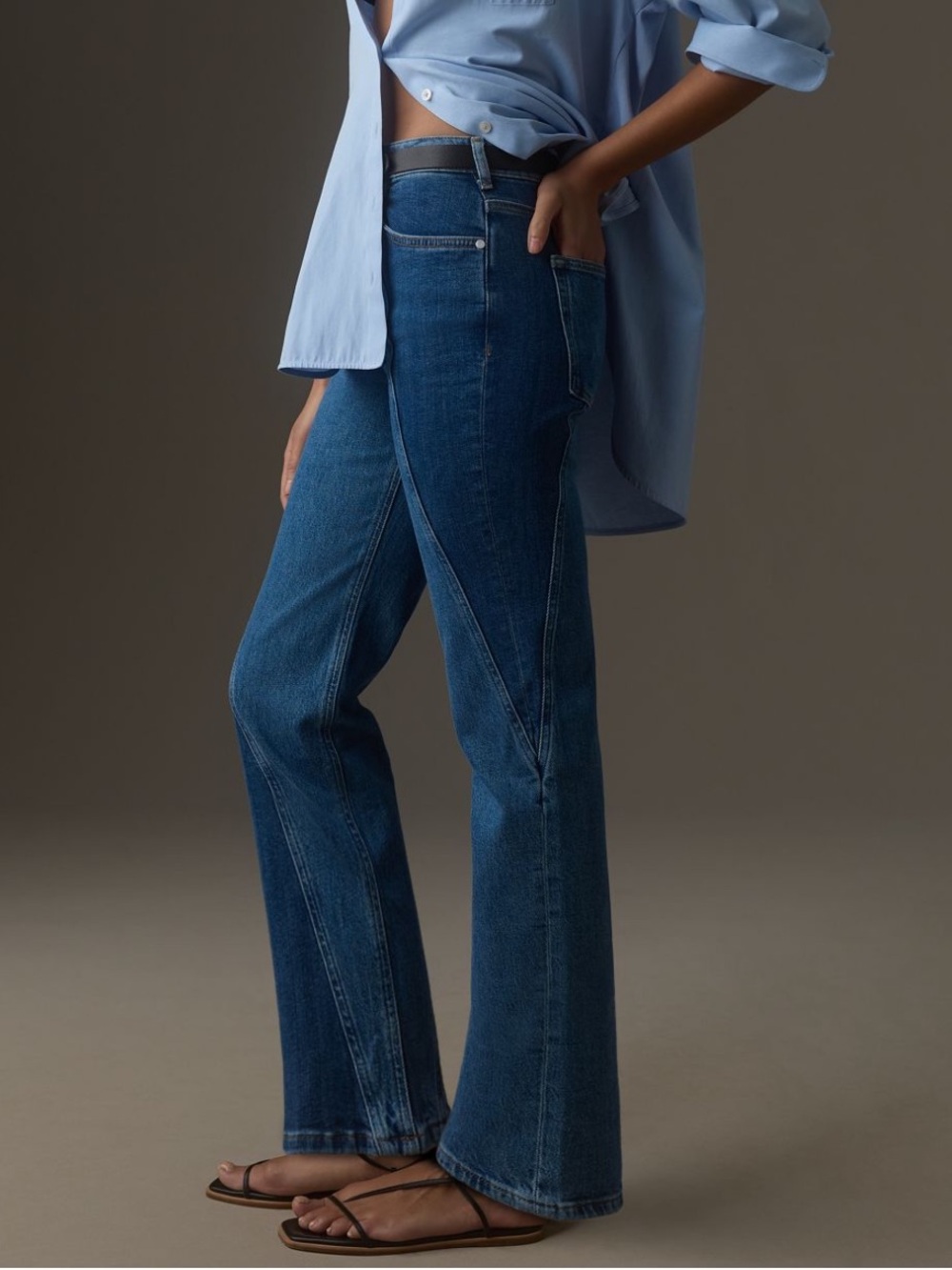 Pilcro Anthropologie High-Rise Straight Jeans in two tone blue wash 31